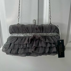 NWT Gray Ruffled Bella Collection Purse